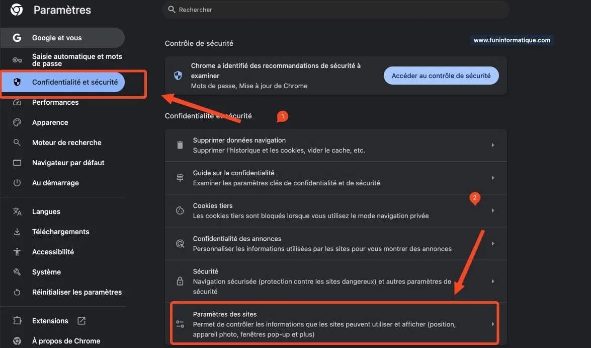 Securite chrome site