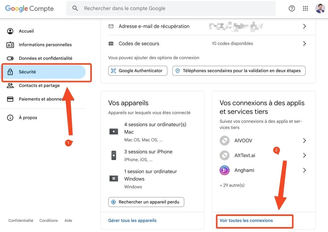 Securite gmail interface