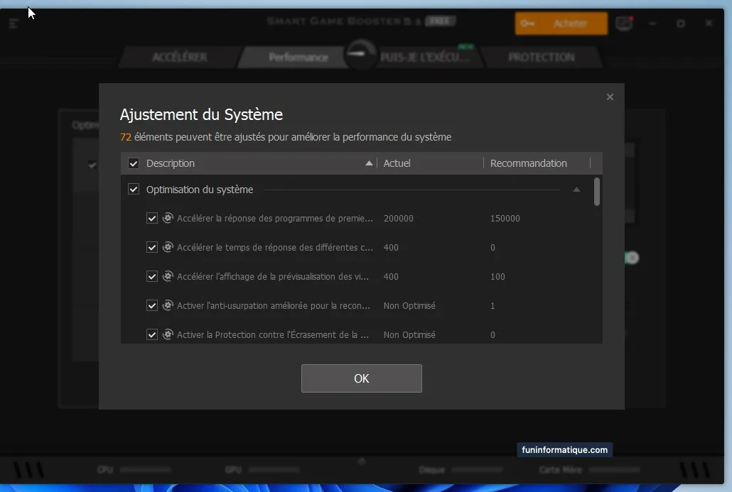 Smart game booster analyse
