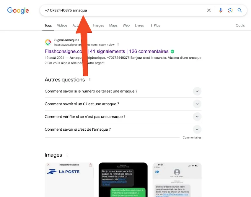 recherche numéro suspect sur google