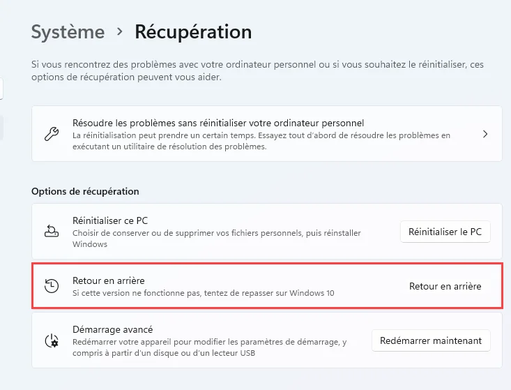 Windows11 retour windows10