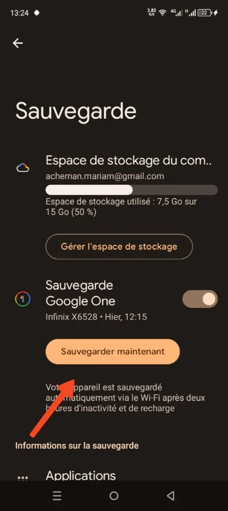 Sauvegarde google android
