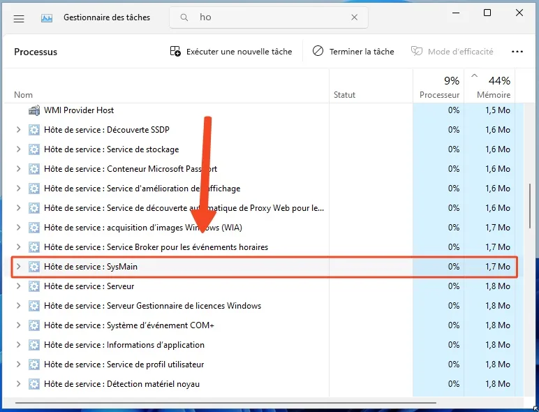 Sysmain gestionnaire tache