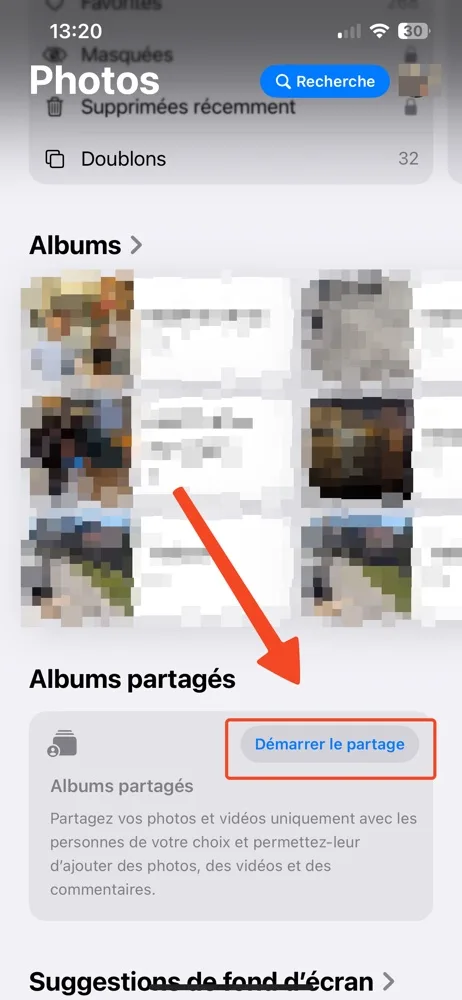 Demarrer partage photos icloud