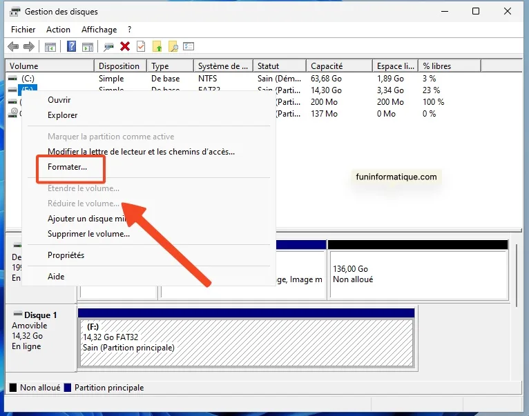 Formater disque windows