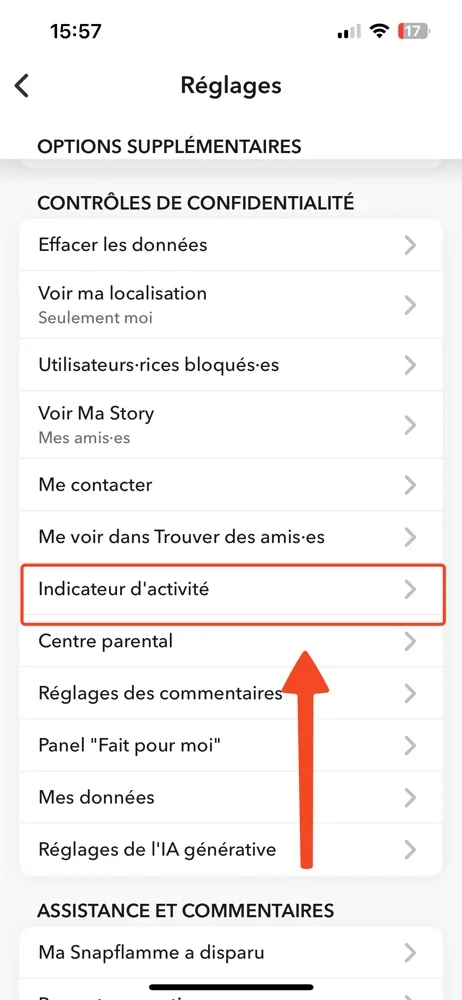 Indicateur activite snapchat