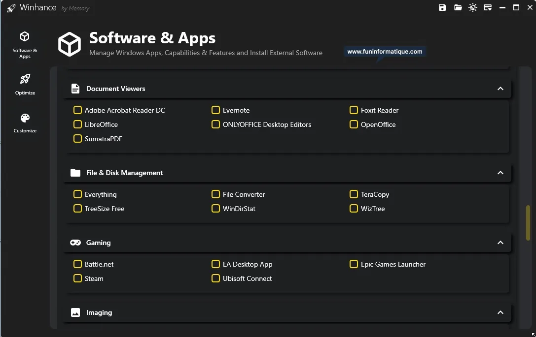 Installation logiciels Winhance