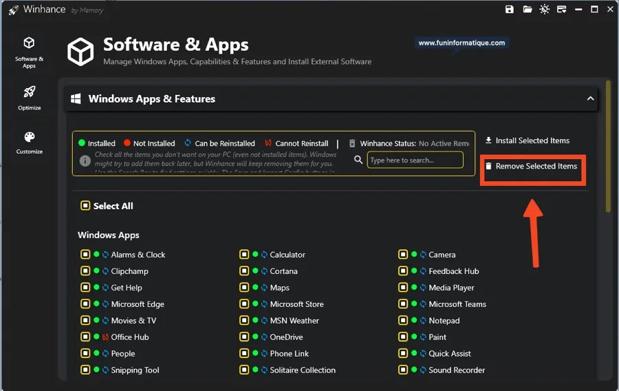 Interface Winhance 2026