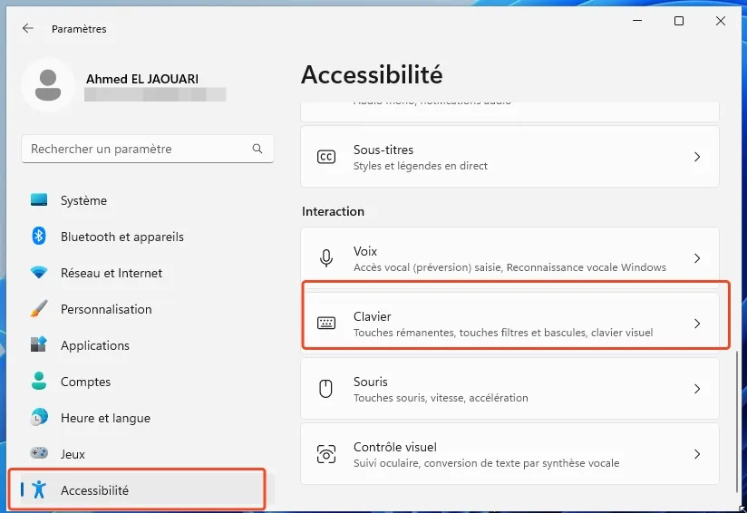 Accessibilite clavier windows 11