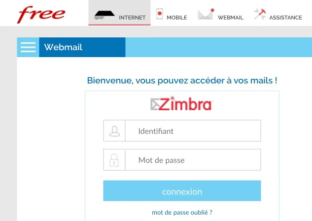 Formulaire conexion zimbra free
