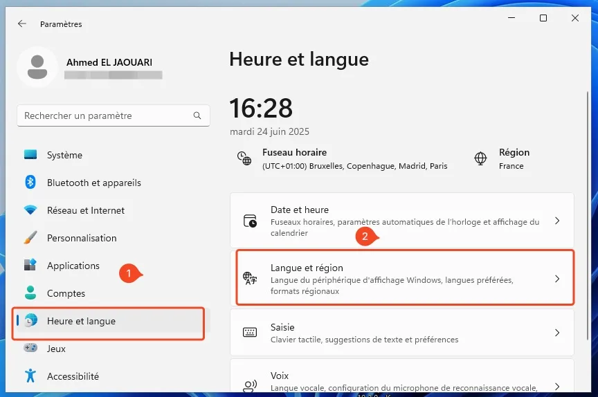 Heures date windows 11 region