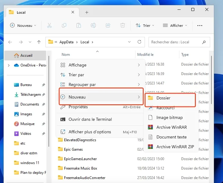 Nouveau dossier windows11