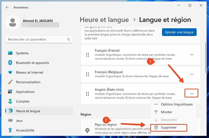Supprimer langue windows 11
