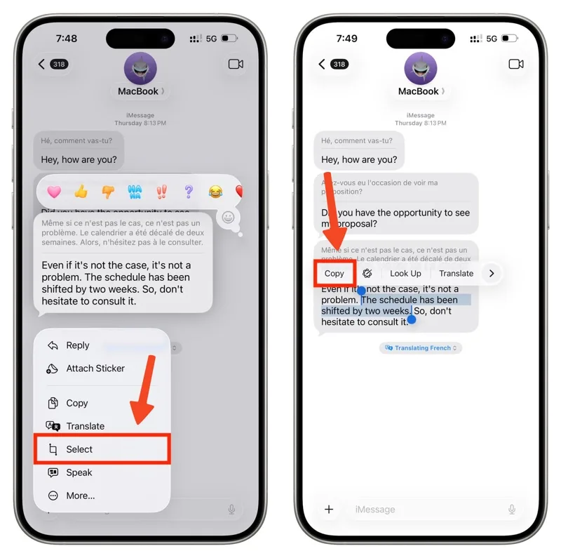 Copier coller message iphone