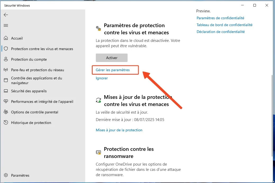 Gerer parametres windows 11