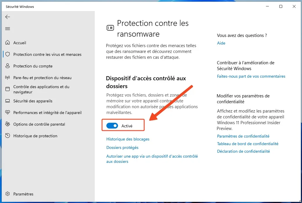 Protection ransomware windows 11