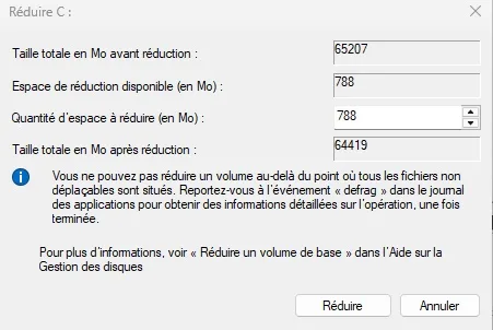 Taille reduire disque dur partition