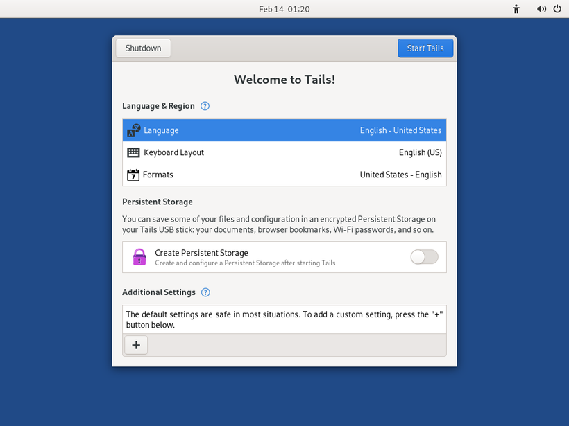 Welcome screen