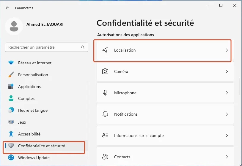 Localisation windows11