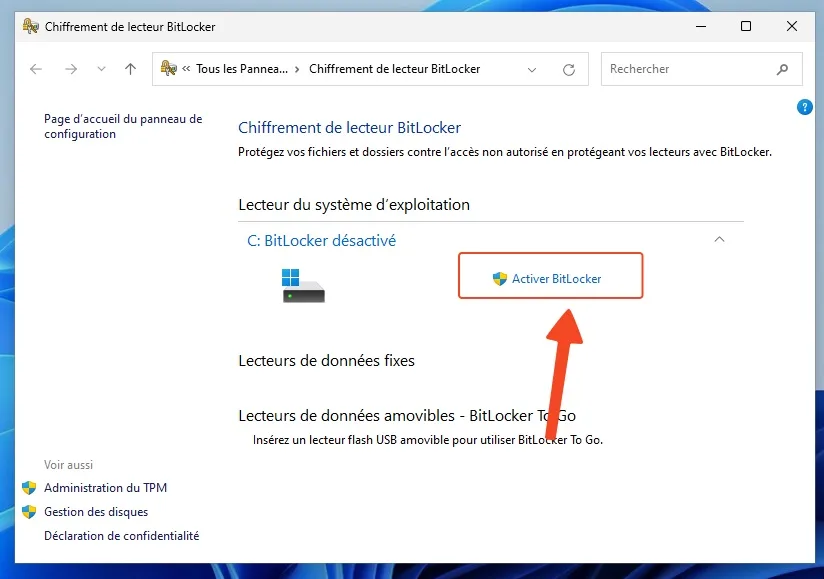 Activer bitlocker