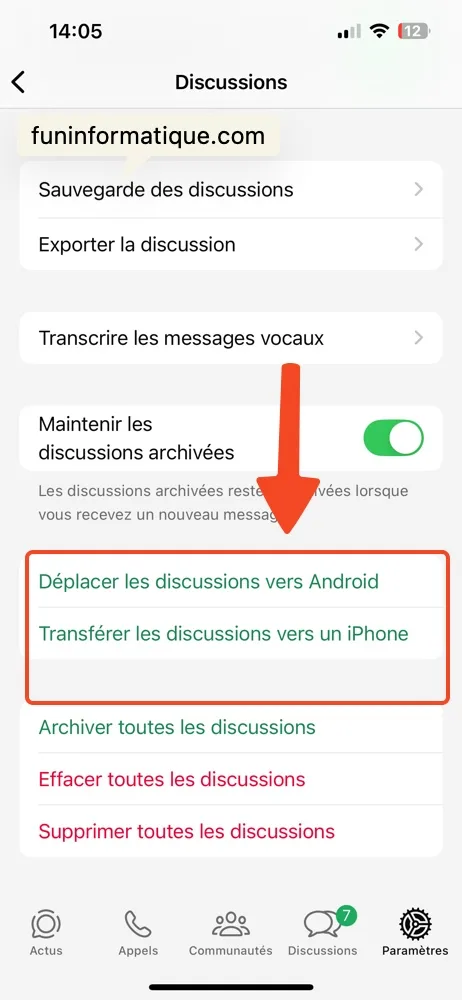 Transferer discusion iphone android