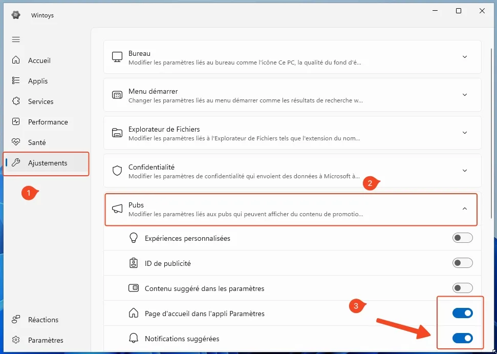Ajustements windows 11