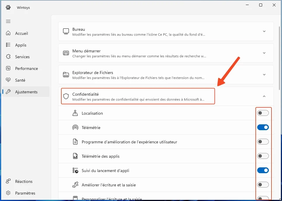 Confidentialite windows 11