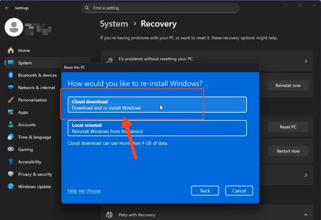 Cloud download windows11