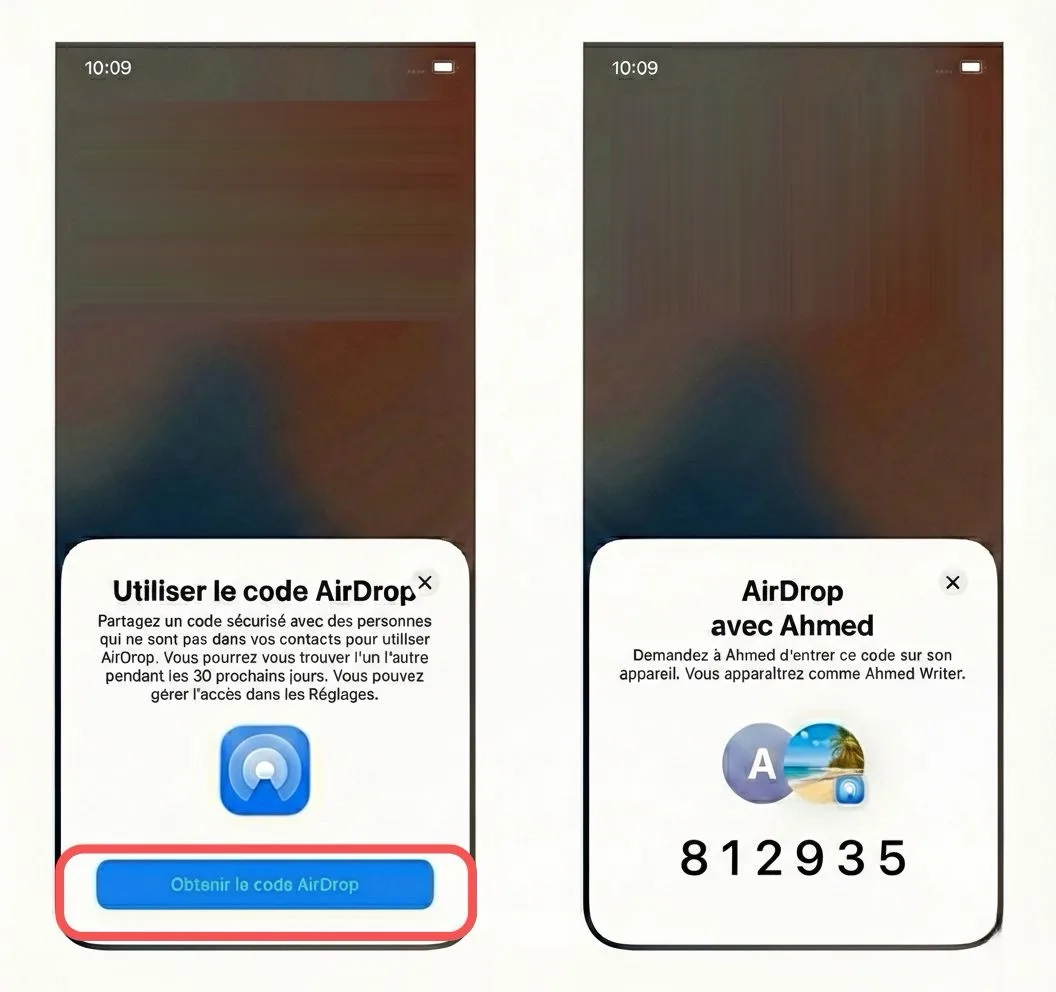 Airdrop partage iphone code