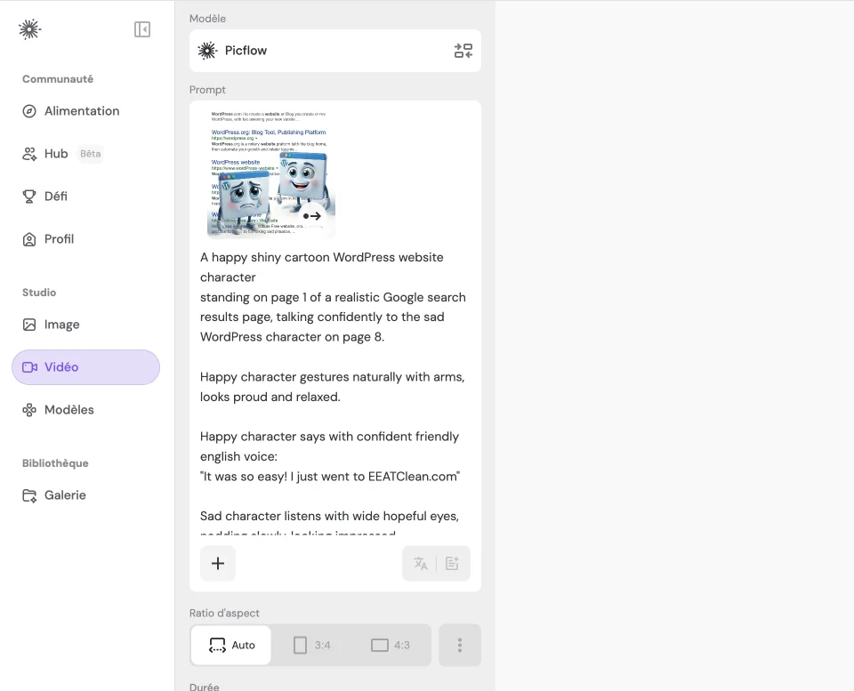 Génération vidéo PicLumen depuis une image